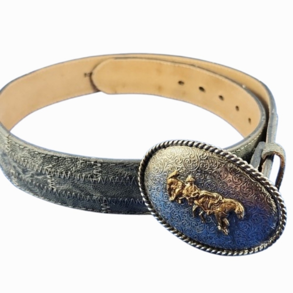 Western TONY LAMA 29527 Grey Stitched Patchwork Exotic Leather Belt (34)